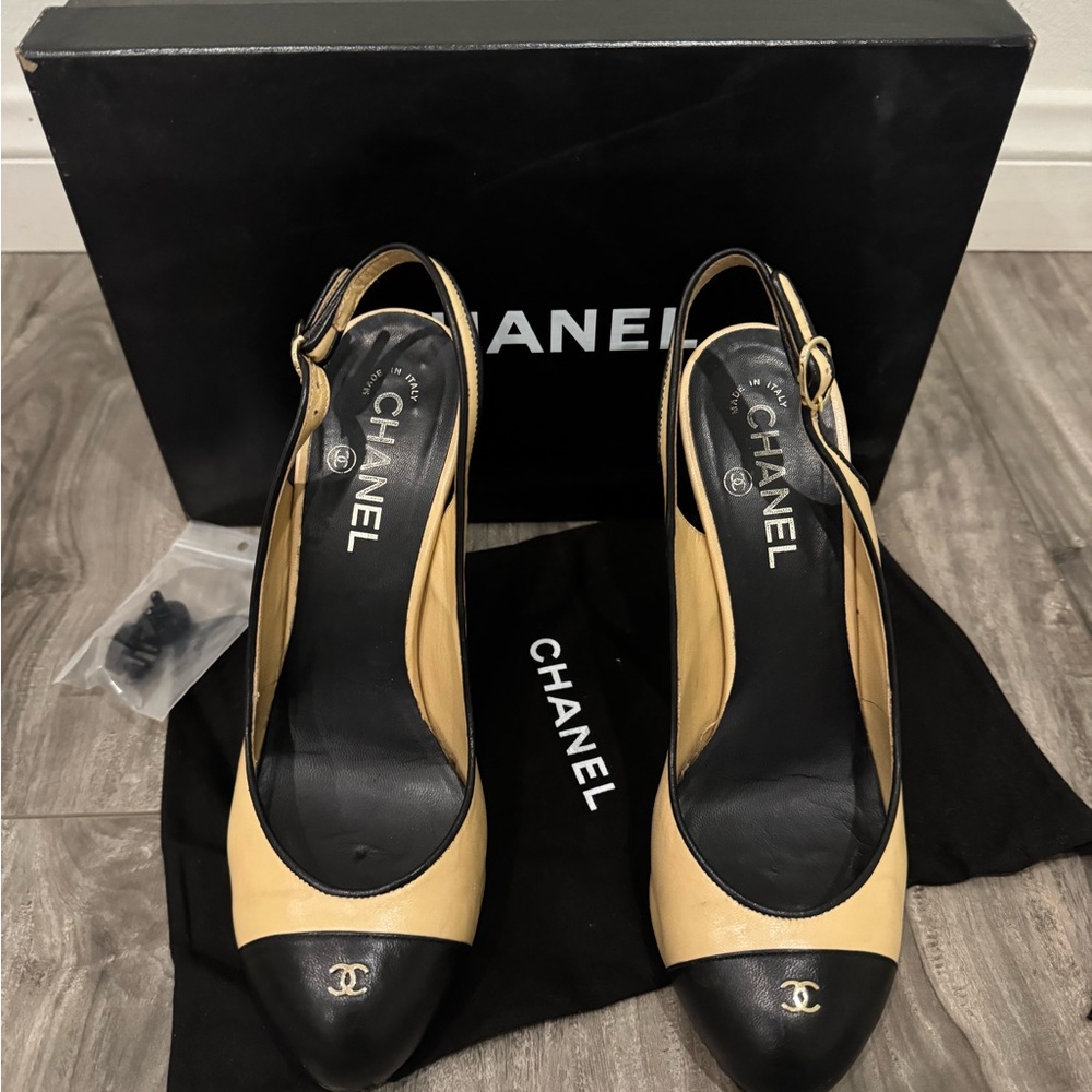 Chanel Beige and Black Women's Slingback Shoes